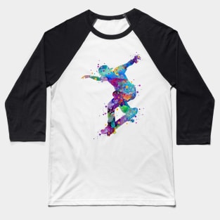 Boy Skateboard Colorful Watercolor Silhouette Baseball T-Shirt